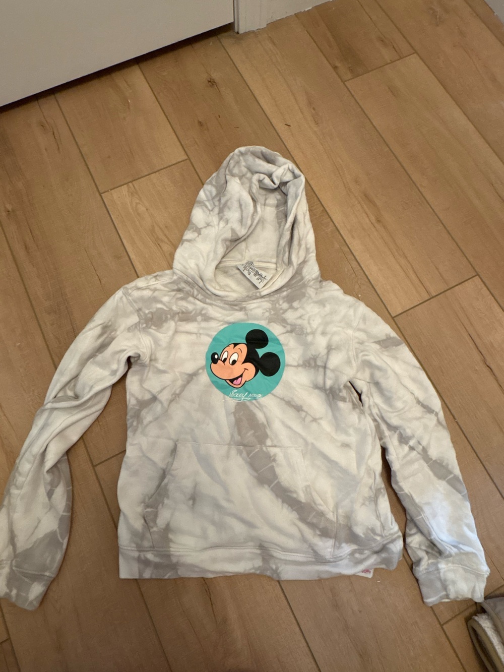 Disney Kids White & Gray Tie-Dye Hoodie with Mickey Graphic